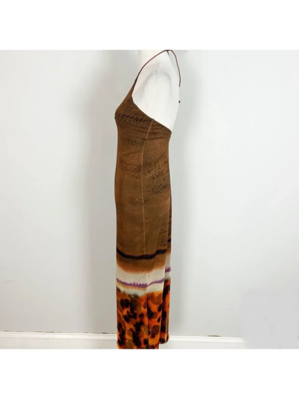 Zara Mesh Overlay Maxi Dress Earthy Boho Sundress Halter Size Small Women's